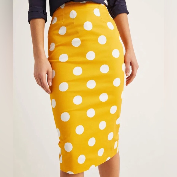 Boden Dresses & Skirts - BODEN Polka Dot Chatterley White and Yellow Pencil Skirt, Size 10
